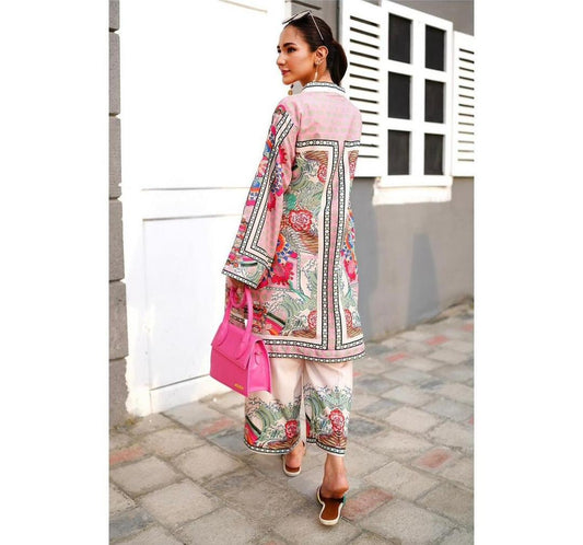 Multicolor Printed Khaddar Suit Women Ban Collar Medium
