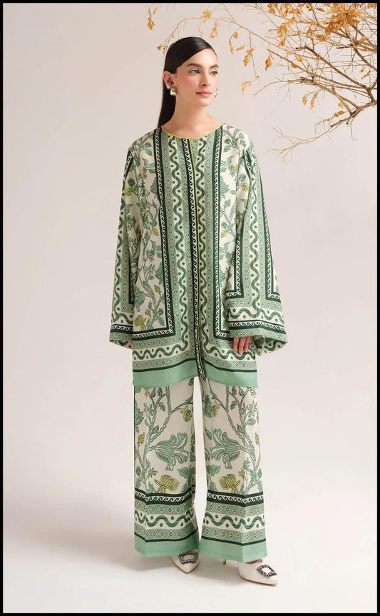 2 Pcs Women's Stitched Swiss Lawn Printed Co-Ord Set
