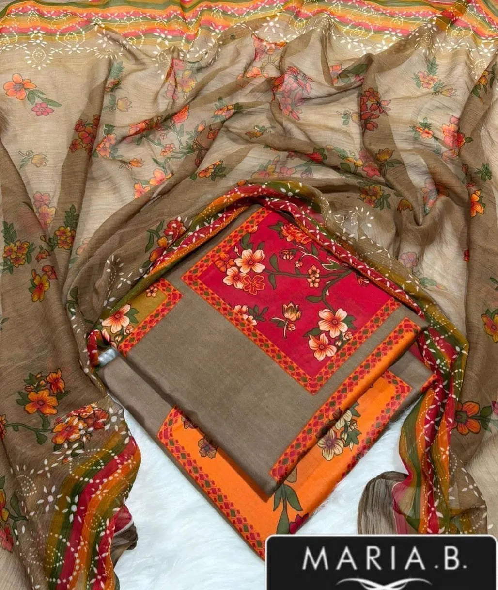 3 Pcs Women's Unstitched Printed Suit