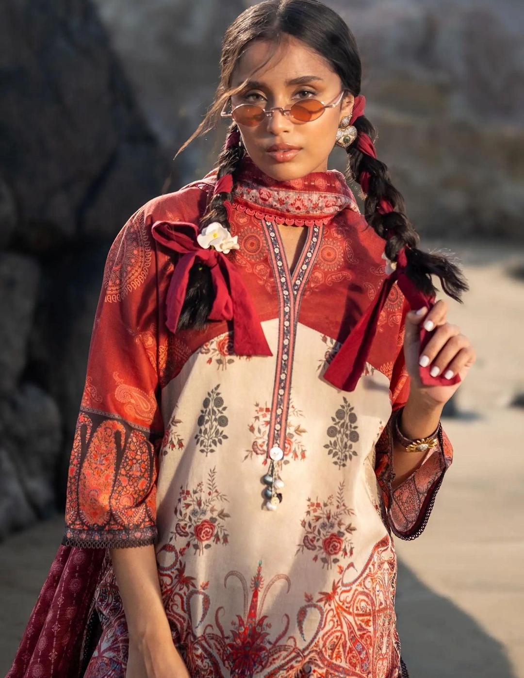 Multicolor Printed Lawn 3 Pcs Women Suit