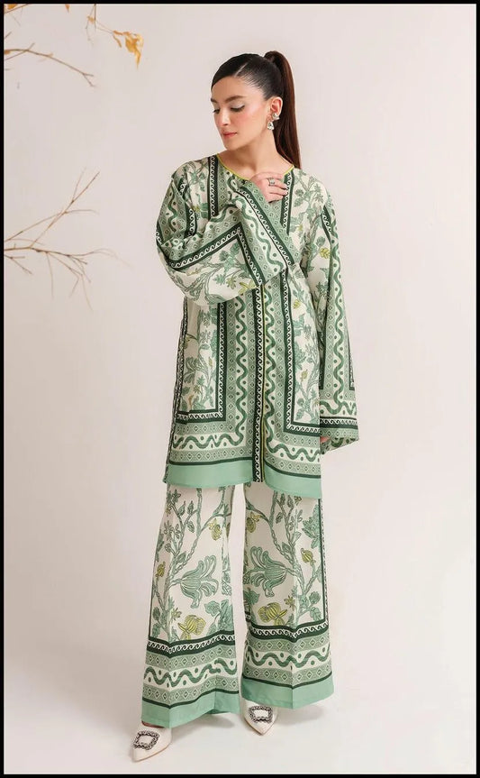 2 Pcs Women's Stitched Swiss Lawn Printed Co-Ord Set