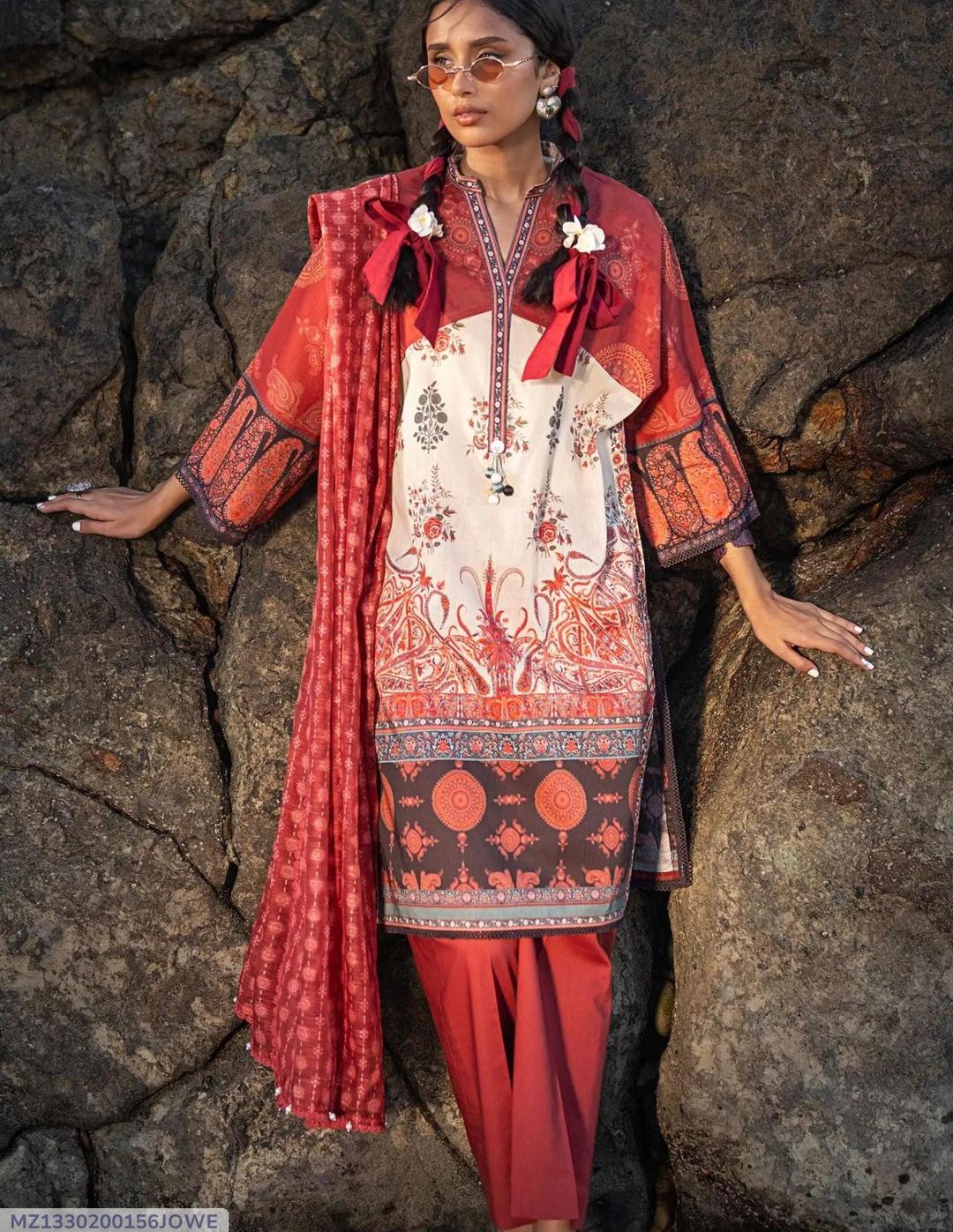 Multicolor Printed Lawn 3 Pcs Women Suit