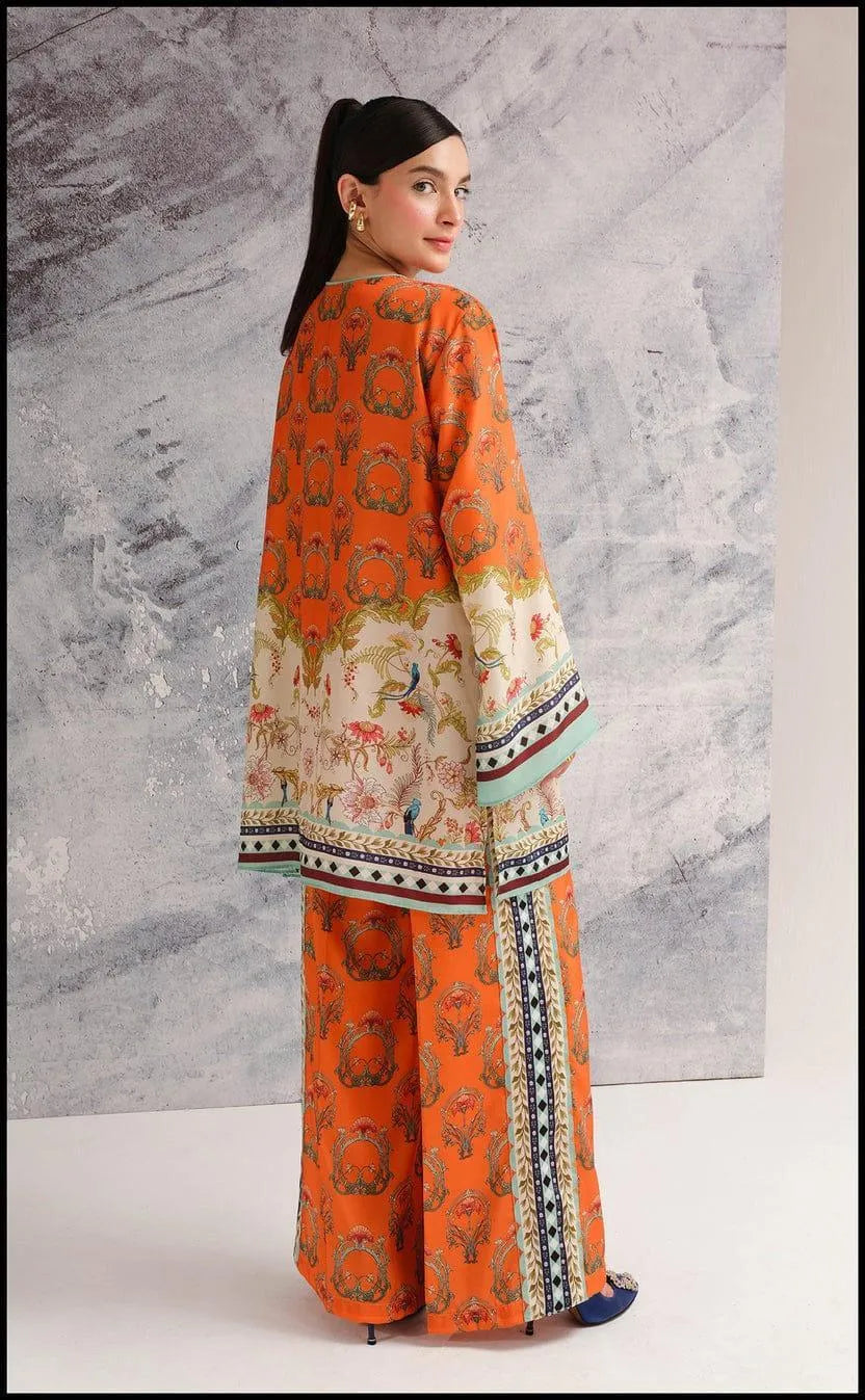 2 Pcs Women's Stitched Swiss Lawn Printed Shirt And Trouser