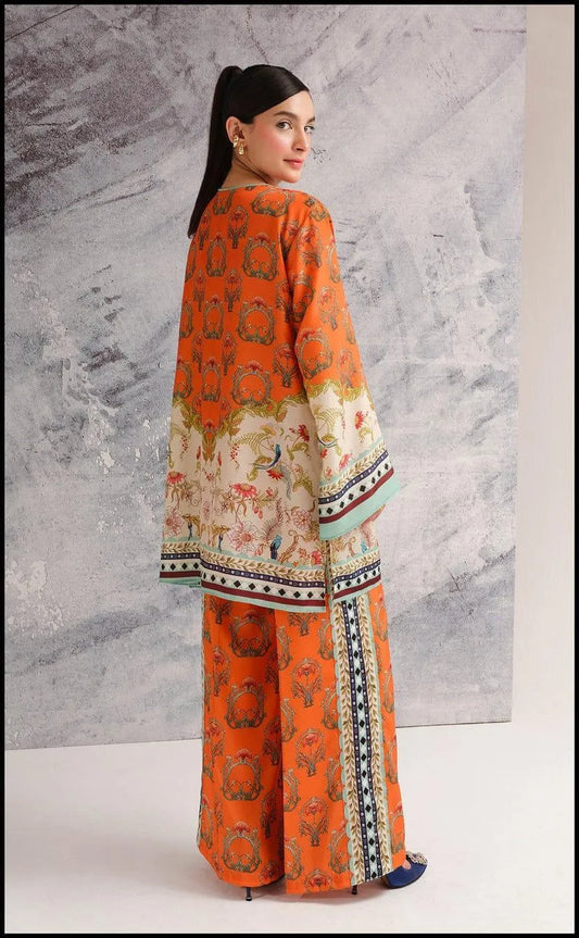 2 Pcs Women's Stitched Swiss Lawn Printed Shirt And Trouser