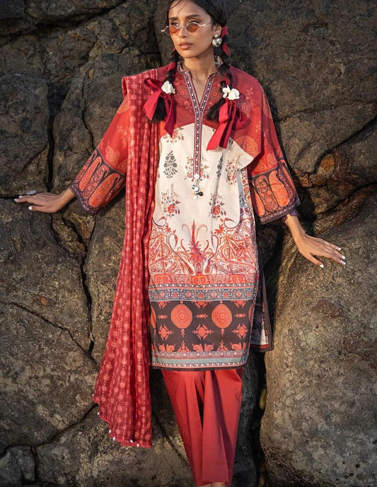 Multicolor Printed Lawn 3 Pcs Women Suit