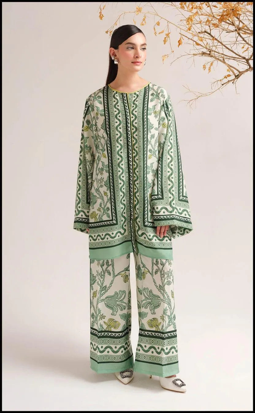 2 Pcs Women's Stitched Swiss Lawn Printed Co-Ord Set