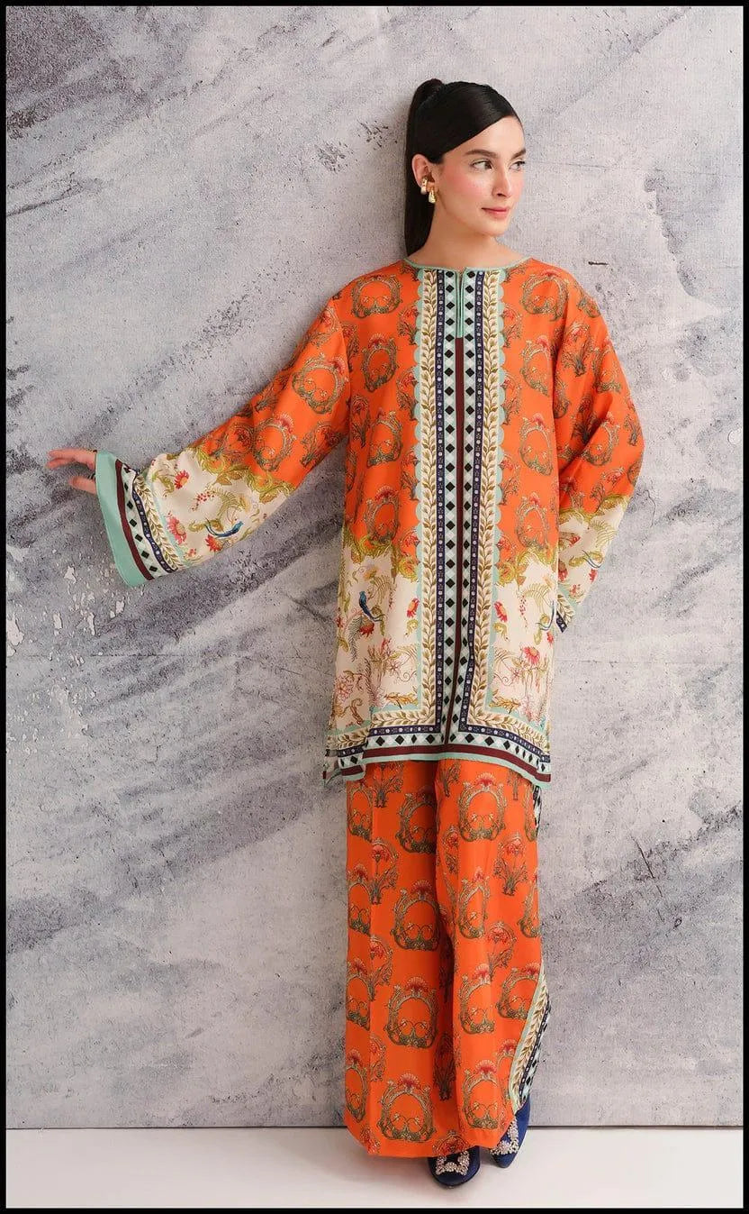2 Pcs Women's Stitched Swiss Lawn Printed Shirt And Trouser