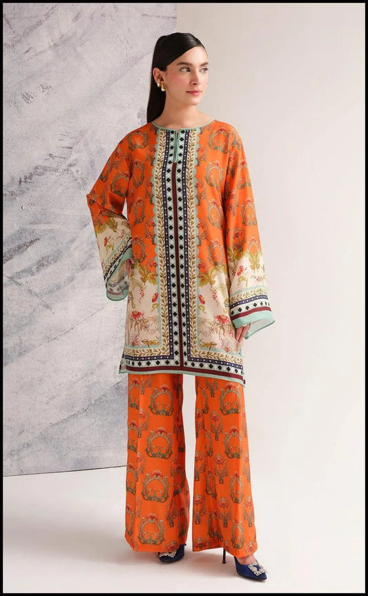 2 Pcs Women's Stitched Swiss Lawn Printed Shirt And Trouser