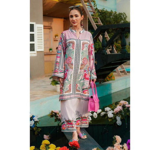 Multicolor Printed Khaddar Suit Women Ban Collar Medium